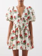 Rhode - Madeline Begonia-print Linen-blend Voile Dress - Womens - Red Print