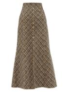 Matchesfashion.com Peter Pilotto - High Rise Tweed Midi Skirt - Womens - Gold Multi