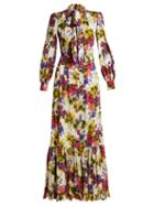 Matchesfashion.com Dolce & Gabbana - Primrose Print Silk Blend Charmeuse Gown - Womens - White Multi