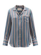 Asceno - Paris Striped Silk Pyjama Shirt - Womens - Blue Stripe