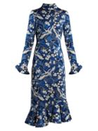 Matchesfashion.com Erdem - Alta Japanese Floral Print Jersey Dress - Womens - Blue White