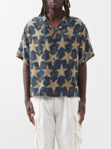 Story Mfg. - Greetings Organic-linen Shirt - Mens - Navy Print