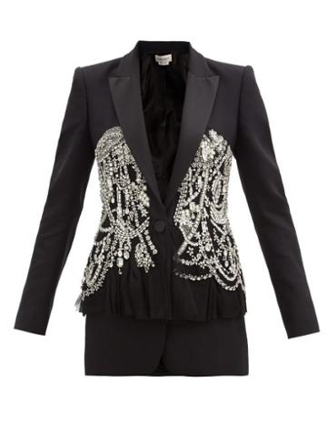 Matchesfashion.com Alexander Mcqueen - Peplum Crystal-embellished Wool-blend Twill Jacket - Womens - Black