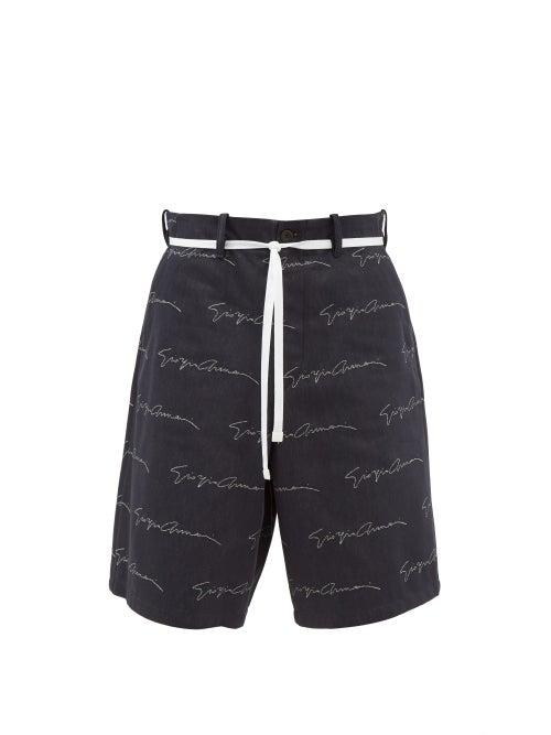 Giorgio Armani - Logo-jacquard Cotton-twill Shorts - Mens - Blue