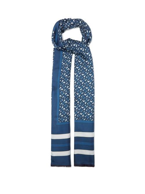 Matchesfashion.com Burberry - Bi-colour Tb-print Silk-twill Scarf - Womens - Blue Multi