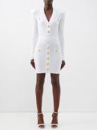 Balmain - V-neck Jacquard-knit Mini Dress - Womens - White