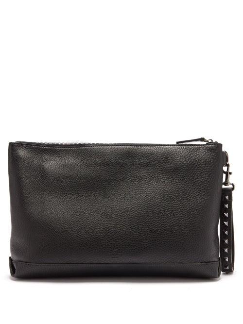 Valentino Garavani - Rockstud Grained-leather Pouch - Mens - Black