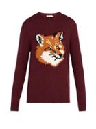 Matchesfashion.com Maison Kitsun - Fox Intarsia Wool Sweater - Mens - Dark Red