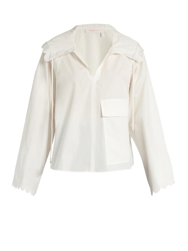 See By Chloé Scallop-edged Hooded Cotton Top