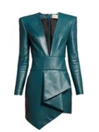 Matchesfashion.com Alexandre Vauthier - Plunge Neckline Draped Leather Dress - Womens - Blue