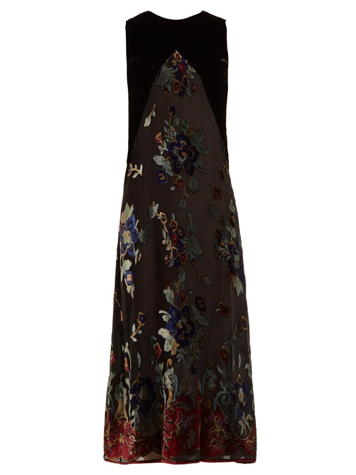 Masscob Floral-print Velvet-devor Dress
