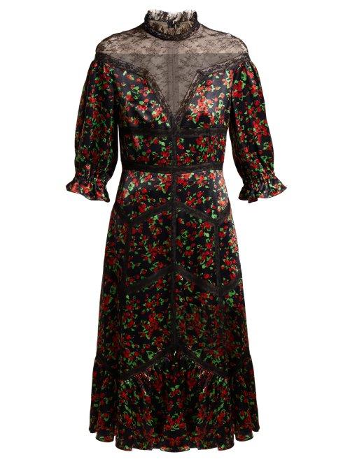 Matchesfashion.com Valentino - Panelled Floral Print Satin Dress - Womens - Black Multi