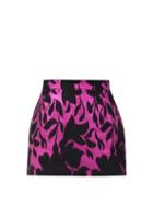 Matchesfashion.com Elzinga - High-rise Floral Metallic-jacquard Mini Skirt - Womens - Black Pink