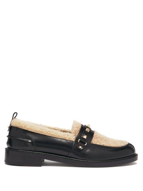 Matchesfashion.com Valentino Garavani - Rockstud Shearling-trimmed Leather Penny Loafers - Womens - Black