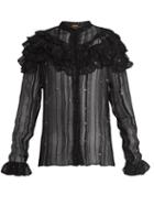 Matchesfashion.com Dodo Bar Or - Suzie Ruffle Trimmed Sheer Striped Chiffon Blouse - Womens - Black Silver