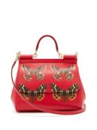 Matchesfashion.com Dolce & Gabbana - Sicily Medium Butterfly Print Dauphine Leather Bag - Womens - Red Multi