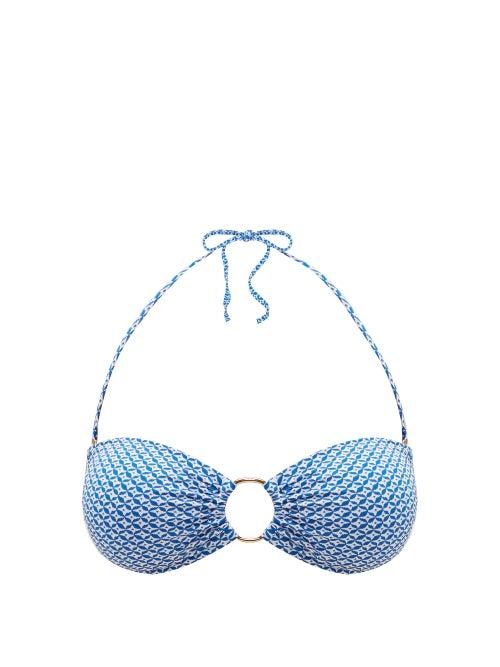 Matchesfashion.com Melissa Odabash - Evita Ring Mosaic-jacquard Bandeau Bikini Top - Womens - Blue Print