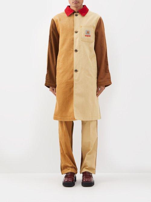 Marni X Carhartt - X Carhartt Wip Colour-blocked Canvas-corduroy Coat - Mens - Tobacco
