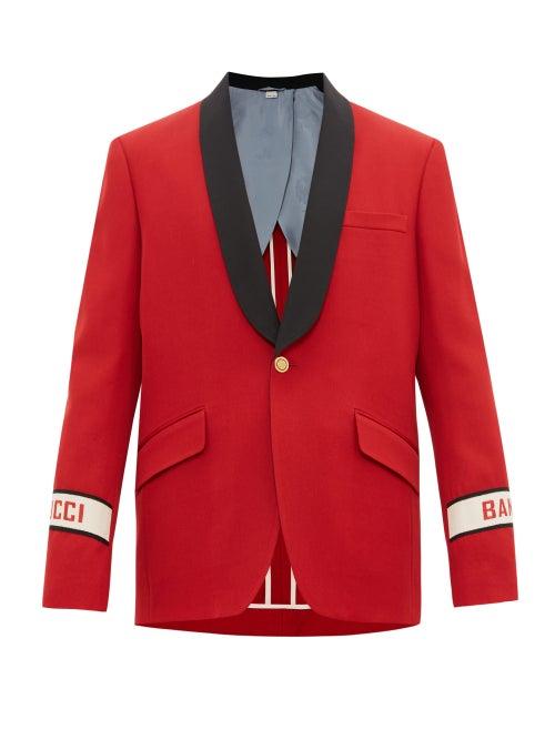 Matchesfashion.com Gucci - Single Breasted Band Logo Wool Jacket - Mens - Red