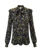 Matchesfashion.com Preen By Thornton Bregazzi - Tasha Ruffled Floral-print Silk-blend Blouse - Womens - Black Print