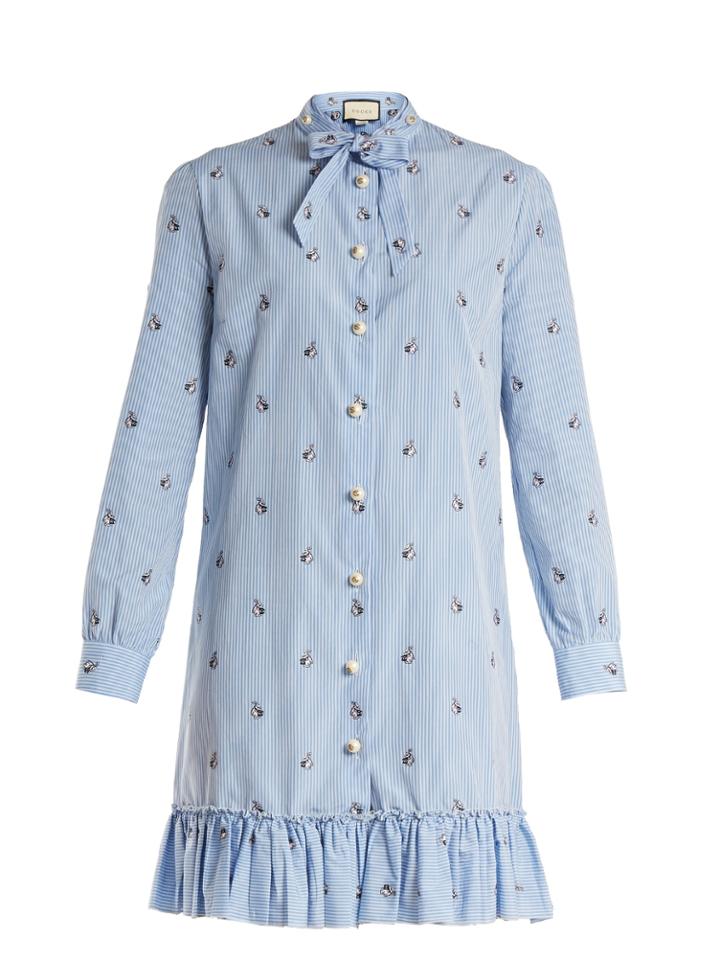 Gucci Bunny Fil Coup Striped Cotton-poplin Dress