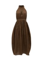 Matchesfashion.com Marysia - Sea Urchin Halterneck Cotton-seersucker Dress - Womens - Dark Brown