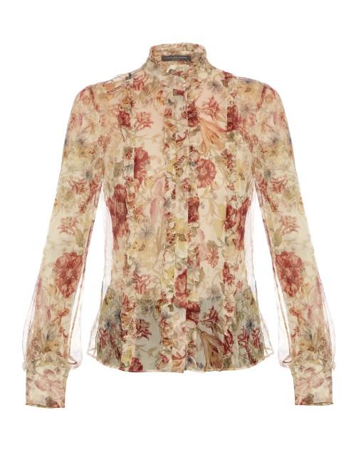 Alexander Mcqueen Medieval Floral Silk-georgette Blouse