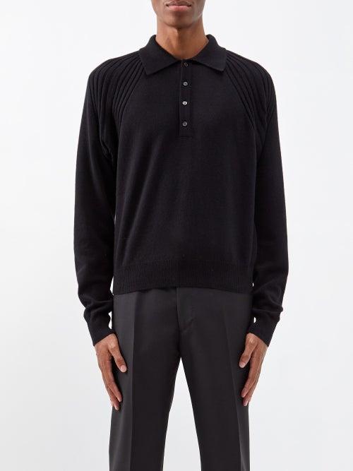 Saint Laurent - Raglan-sleeve Cashmere Polo Shirt - Mens - Black