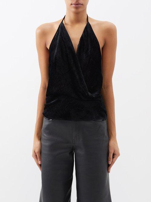 Petar Petrov - Toma Open-back Velvet Halterneck Top - Womens - Black
