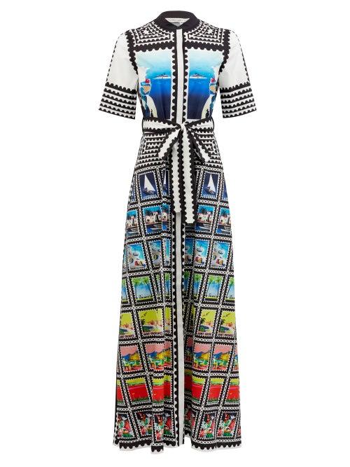 Matchesfashion.com Mary Mare - Como Stamp-print Cotton-blend Shirt Dress - Womens - Multi