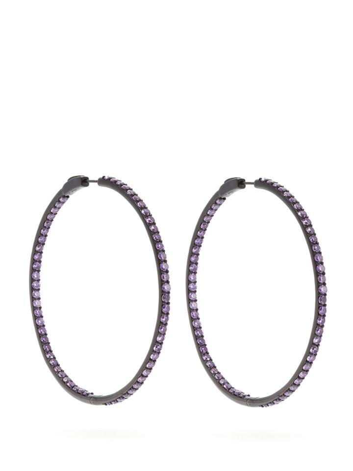 Lynn Ban Rhodium And Amethyst-pav Hoop Earrings