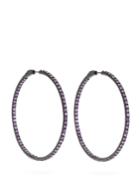 Lynn Ban Rhodium And Amethyst-pav Hoop Earrings