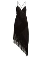Matchesfashion.com Givenchy - Fringed Asymmetric Hem Wool Crepe Dress - Womens - Black