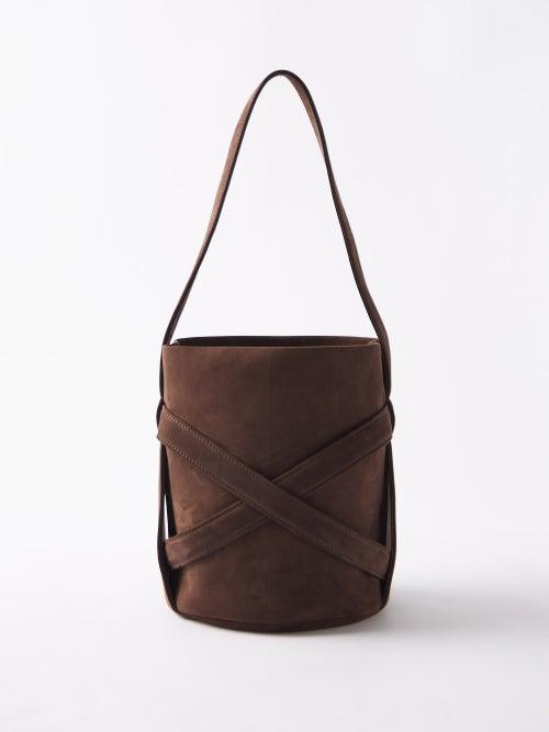 The Row - Leo Knotted Suede Bucket Bag - Womens - Dark Brown