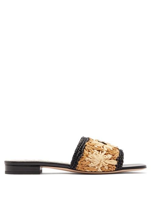 Matchesfashion.com Gucci - Jolie Gg Plaque Raffia Slides - Womens - Black Cream