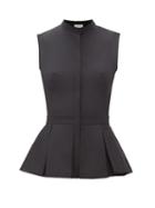 Matchesfashion.com Alexander Mcqueen - Pleated Peplum-hem Cotton-poplin Top - Womens - Black