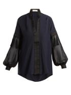 Amanda Wakeley V-neck Contrast-panel Silk Crepe De Chine Blouse