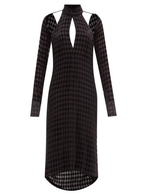 Maximilian - Harlequin Cutout Diamond-devor Midi Dress - Womens - Black