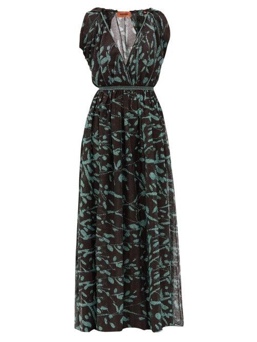 Matchesfashion.com Missoni - Cape-sleeve Lam-knit Dress - Womens - Black Green