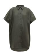 Matchesfashion.com Mm6 Maison Margiela - Dropped Hem Cotton Poplin Shirt Dress - Womens - Dark Green