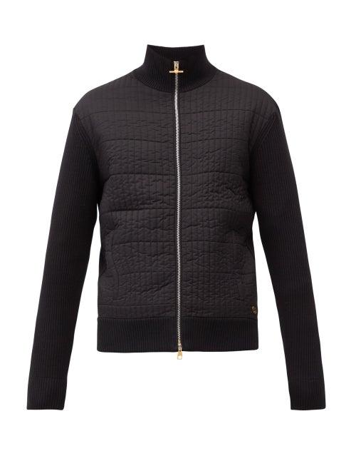 Matchesfashion.com Dunhill - Rolla Quilted-panel Rib-knitted Wool Jacket - Mens - Black
