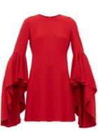 Matchesfashion.com Giambattista Valli - Fluted Cuff Crepe Dress - Womens - Red