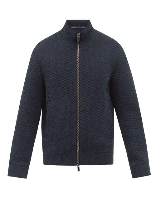 Mens Rtw Giorgio Armani - Stand-neck Chevron-jacquard Twill Jacket - Mens - Navy