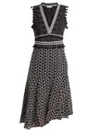 Matchesfashion.com Altuzarra - Eiffel V Neck Broderie Anglaise Dress - Womens - Black White