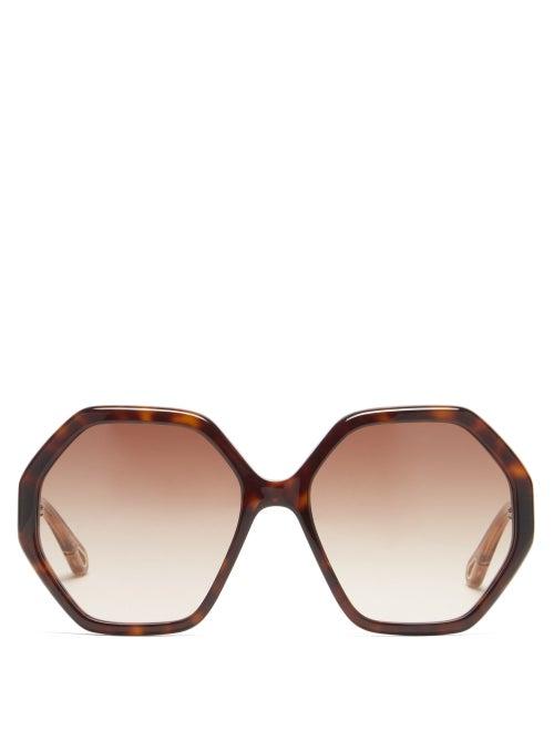 Matchesfashion.com Chlo - Esther Hexagonal Acetate Sunglasses - Womens - Tortoiseshell