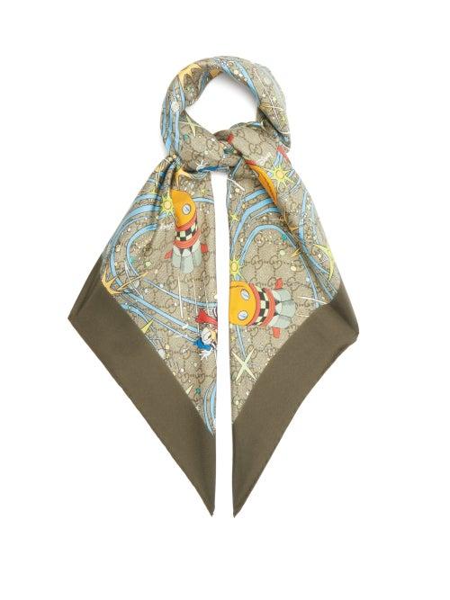 Matchesfashion.com Gucci - X Disney Donald Duck-print Silk-twill Scarf - Mens - Multi