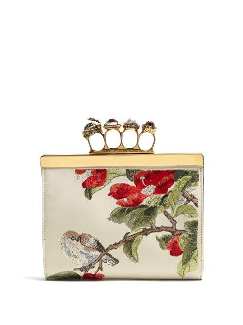 Matchesfashion.com Alexander Mcqueen - Knuckle Floral Embroidered Clutch - Womens - White Multi