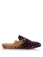 Gucci Princetown Fur-lined Backless Velvet Loafers