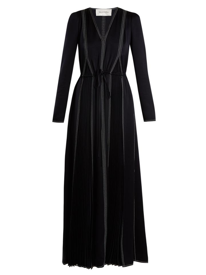 Valentino V-neck Long-sleeved Hammered-satin Dress