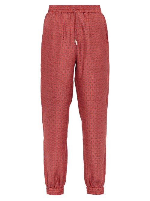 Matchesfashion.com All At Sea - Anchor Print Silk Pyjama Trousers - Mens - Red
